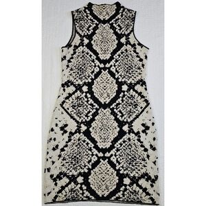 Tahari Mock-Neck Gold Metallic Reptile Print Sweater Dress